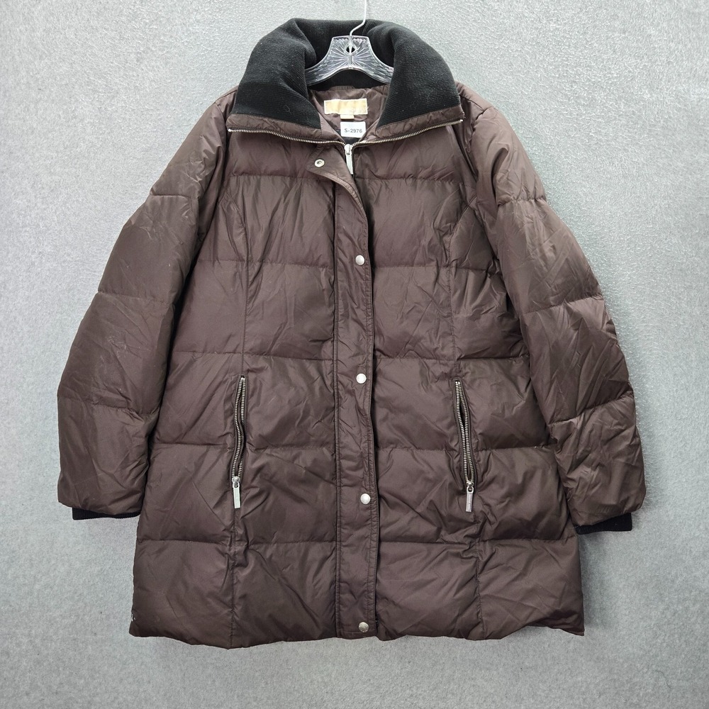 Michael Kors Women Jacket Large Brown Puffer Waterfowl Down Zip Pockets‎ READ